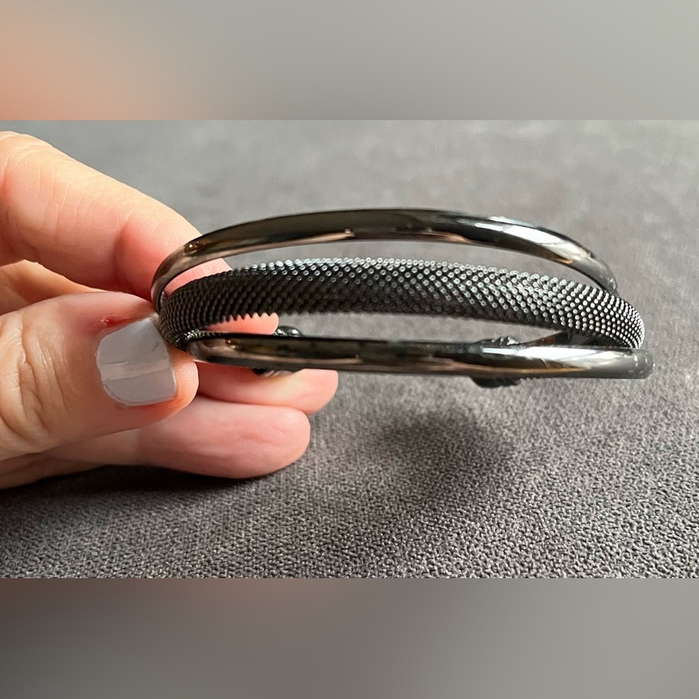 Lia Sophia RETIRED Meshed Black Gunmetal Multi Row Cuff Bangle